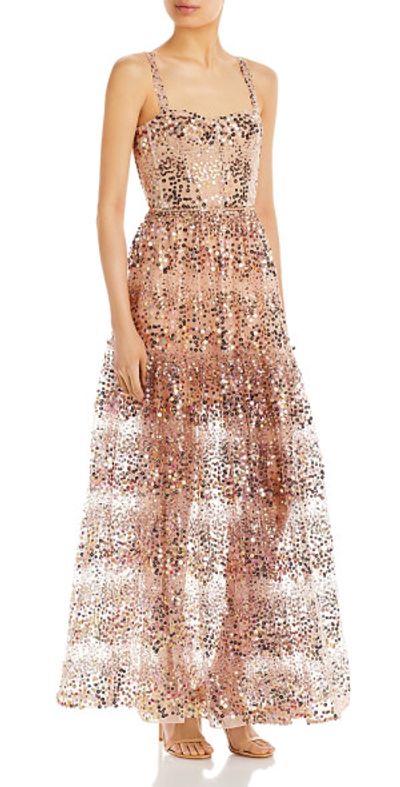 mermaid gold dress prom Long V-Neck Mermaid Prom Dress with Glitter Print Rose Gold / 2 main image 1