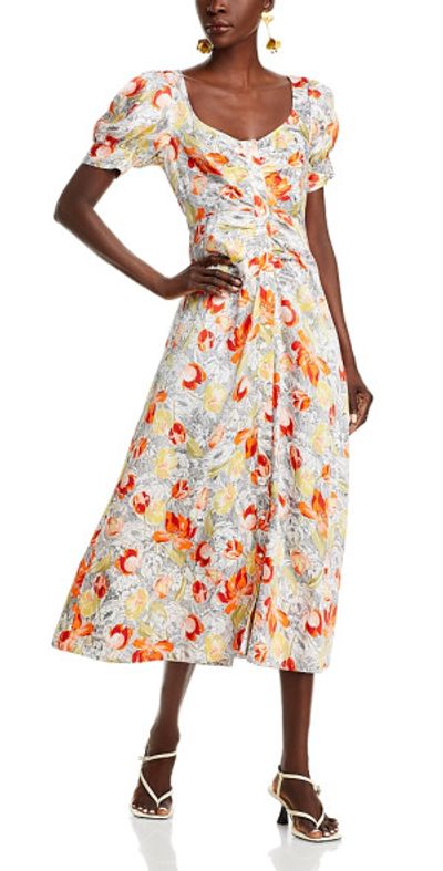 strapless open back dress Sunday Best Aritzia orange green floral dress