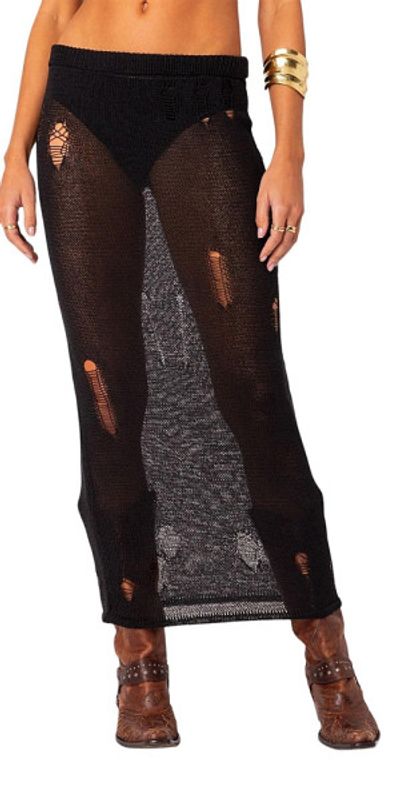 Edikted - Britt Distressed Knit Maxi Skirt