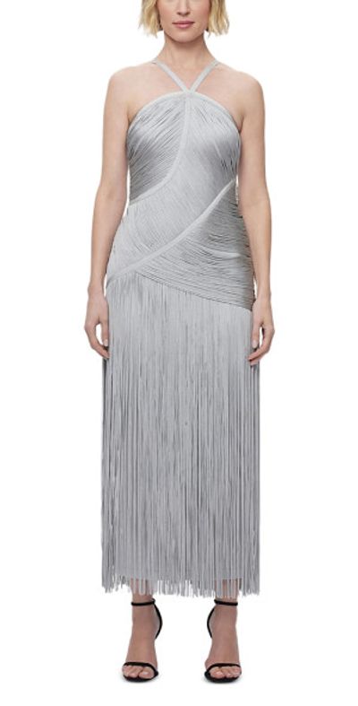 herve leger grey dress Grey Herve Leger Open Back Halter Bandage Maxi Dress Size US XS