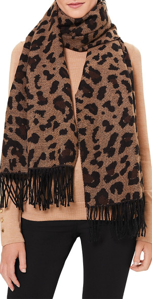 Melody Sciarpa Scialle Donna Leopard Print, Extra Large 44x67 Pollici, In Gaze De Paris Morbida, Con Bracciale Regalo, Marrone
