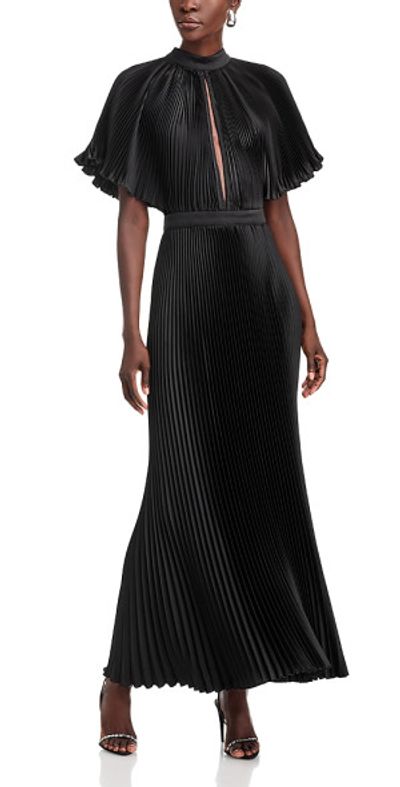 lidee pleated dress L'IDE Sirene Off-Shoulder Puff-Sleeve Pleated Midi Column Dress
