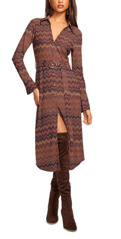 ramy brook brown dress Ramy Brook Amarilys Mock Neck Midi Dress in Gold Knit main image 1