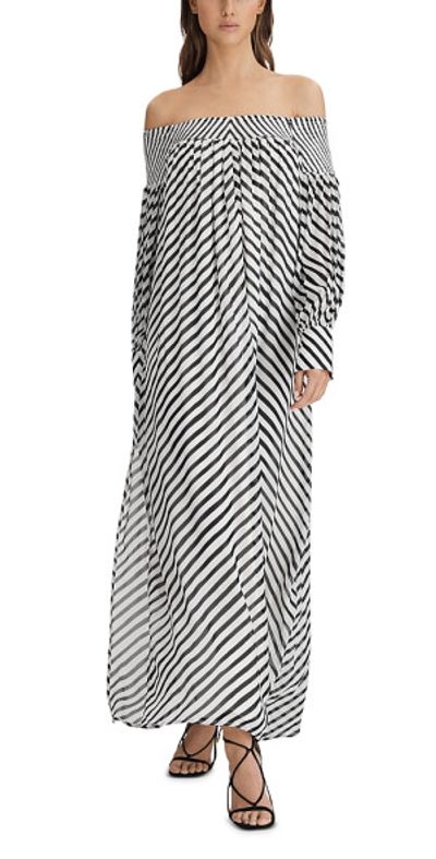 bloomingdale's black and white dress Strapless Polka Dot Drop Waist Gown for Women | White/Black | Size: L main image 1