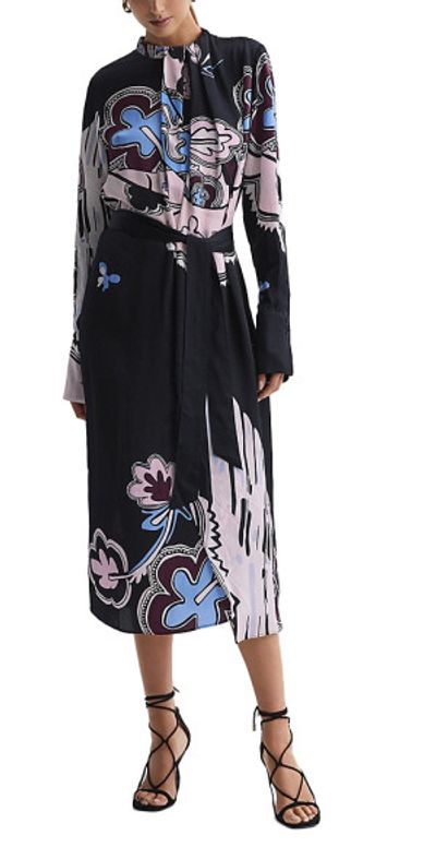 square midi dress Blue Floral Square Neck Midi Dress, Small