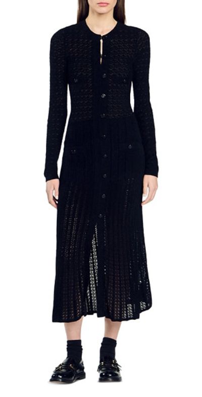 knee length dresses for ladies Sandro LONG Midi DRESS WITH LONG SLEEVES