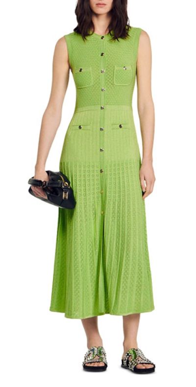 sandro knit midi dress green Palma Rib knitted Midi dress in green for women