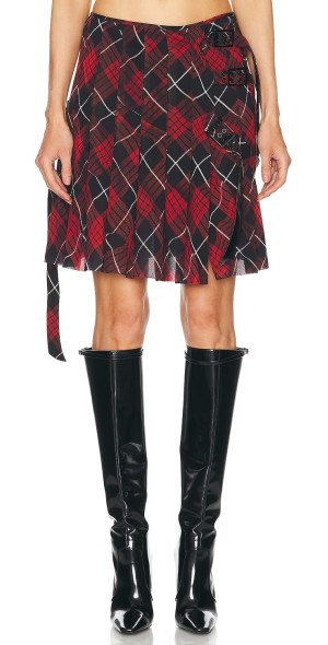 Jean Paul Gaultier レッドブラックチェックミニスカート42 Jean Paul Gaultier - Distorted Tartan Short Skirt