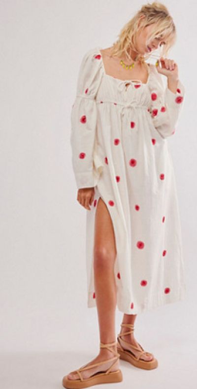 embroidered free people dress BT1782 Crimson Charm Princess Gown