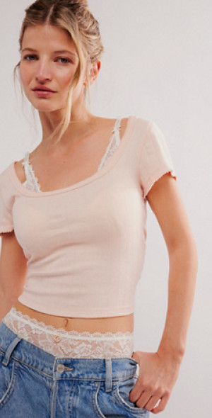 Free People - End Game Pointelle Baby Tee
