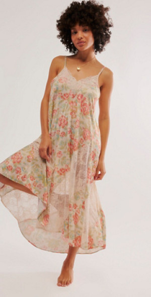 Abito Maxi Lungo Free People Annabelle &ndash; Verde Con Perline E Ricami Floreali, Taglia M