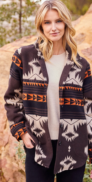 Karen Kane - Women's Southwest Shirt Jacket, XS, Multi Color