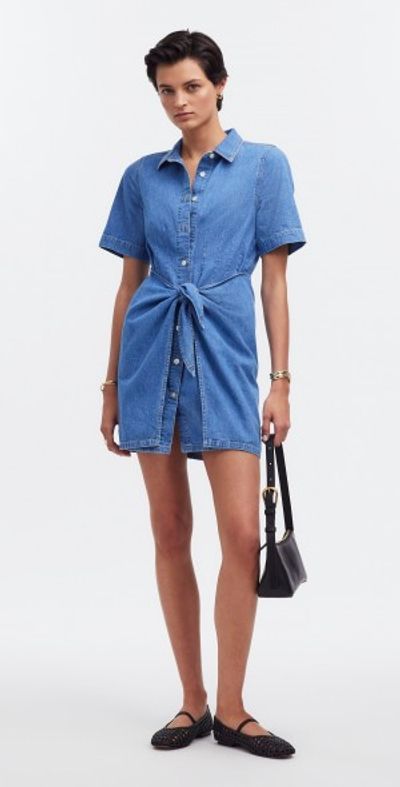 denim shirt dress madewell Denim Pleated Mini Shirtdress