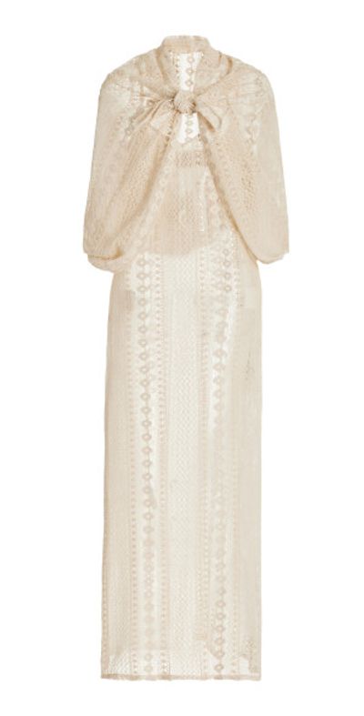 albus lumen crochet dress ALBUS LUMEN - - Scarf-Detailed Cotton Crochet Maxi Dress - Neutral - AU 6