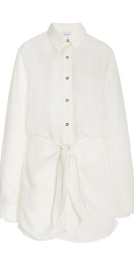 Anemos Anemos - The L.A. Linen-Blend Mini Wrap Shirt Dress - White - S - Moda Operandi