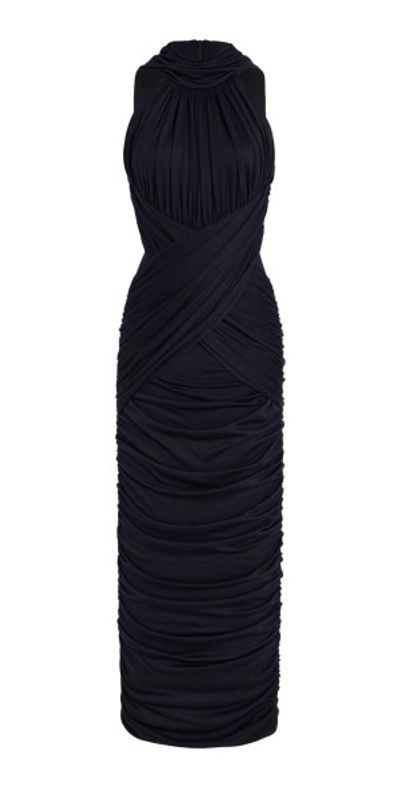 Balmain - Draped WoolJersey Midi Dress Black M Balmain - Draped WoolJersey Midi Dress Black M