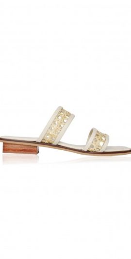 Bembien Bembien - Paloma Leather-Trimmed Rattan Slides - Off-White - FR 42 - Moda Operandi