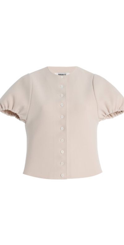 BIRROT BIRROT - Exclusive Lay3 Puff-Sleeve Bonded-Crepe Top - Ivory - 2
