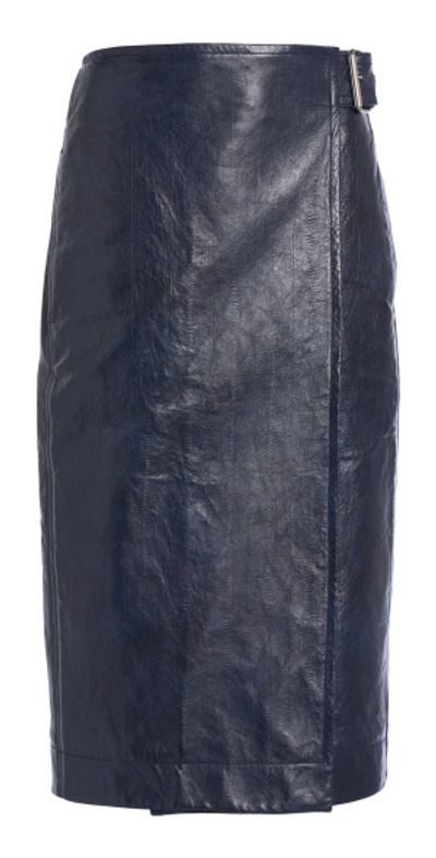 Bottega Veneta Bottega Veneta - Belted Embossed-Leather Midi Pencil Skirt - Navy - IT 42 - Moda Operandi