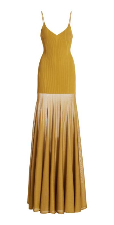 fitted lace wedding dress Gold Metallic Knit Side Slit Lace Maxi Dress | Maxi Dress main image 1