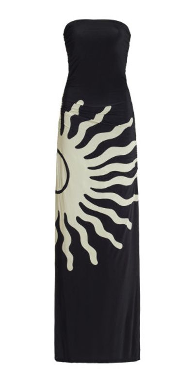Cala de la Cruz Daphne Strapless Printed Jersey Maxi Dress
