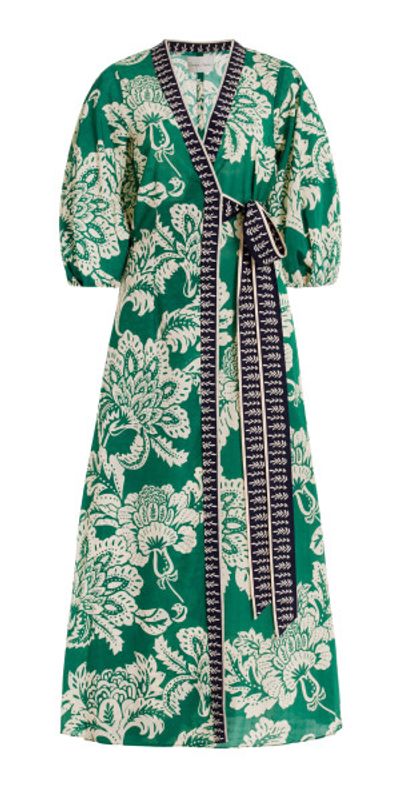 green emerald velvet dress Cara Cara Torres Dress Botanical Birds Emerald Bote main image 1