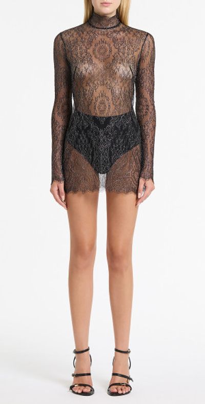 Carla Zampatti - - High Neck Chantilly Lace Mini Dress - Black - AU 8 -  Only At Moda Operandi
