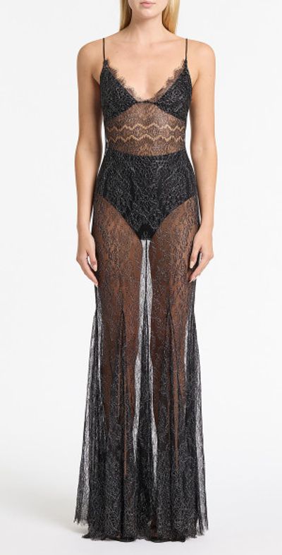 Carla Zampatti - - Sheer Chantilly Lace Slip Dress - Black - AU 14 - Only  At Moda Operandi