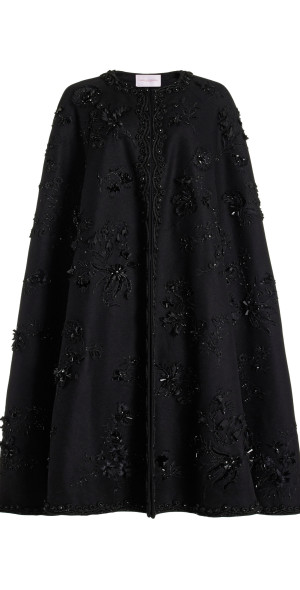 Carolina Herrera - - Embroidered Wool-Blend Cape - Black - XS