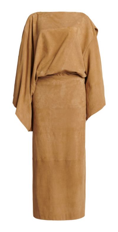 Christopher Esber - - Sulfur Draped Suede Midi Dress - Tan - AU 6 - Moda Operandi Christopher Esber - - Sulfur Draped Suede Midi Dress - Tan - AU 6 - Moda Operandi