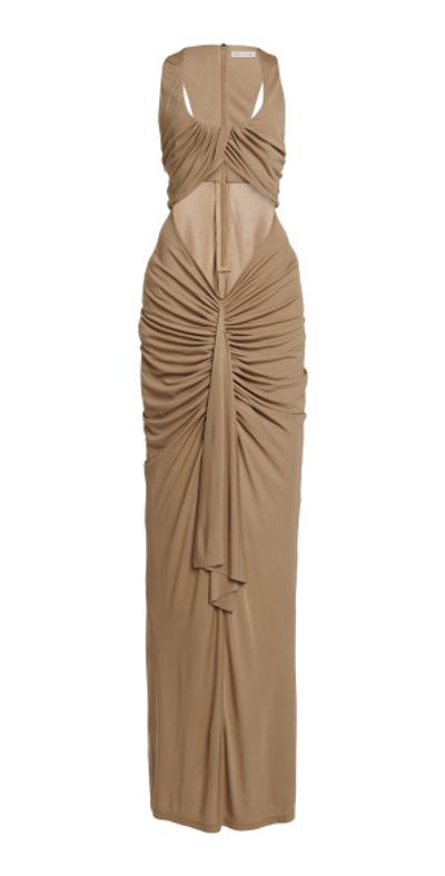 knee length dresses for ladies Christopher Esber Black Gathered Plunge Arced Palm Cutout Maxi Dress S –  Sellier main image 0