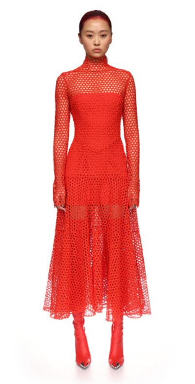 david koma maxi dress David Koma flared-hem Macram Maxi Dress | Black