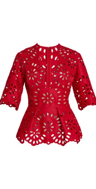 Elie Saab Elie Saab - Broderie Peplum Top - Red - FR 46 - Only At Moda Operandi