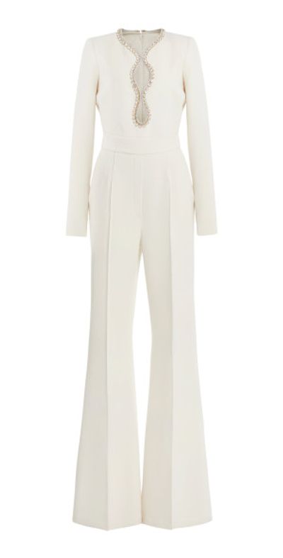 Elie Saab Elie Saab - Embellished Cady Jumpsuit - White - FR 36 - Moda Operandi