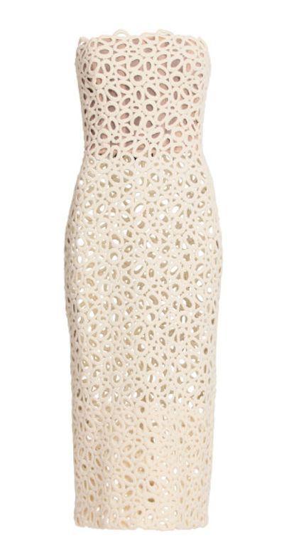 elie saab macrame midi dress Elie Saab - - Strapless Macrame Midi Dress - White