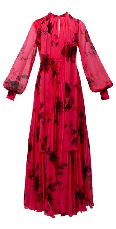 Erdem - - Tie-Neck Floral-Georgette Maxi Dress - Pink - UK 8 - Moda Operandi