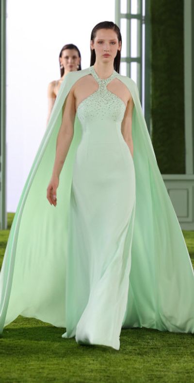 Georges Hobeika Crystal-Embellished Crepe Maxi Dress Green
