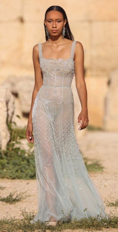 Georges Hobeika Embellished Tulle Maxi Dress Turquoise FR