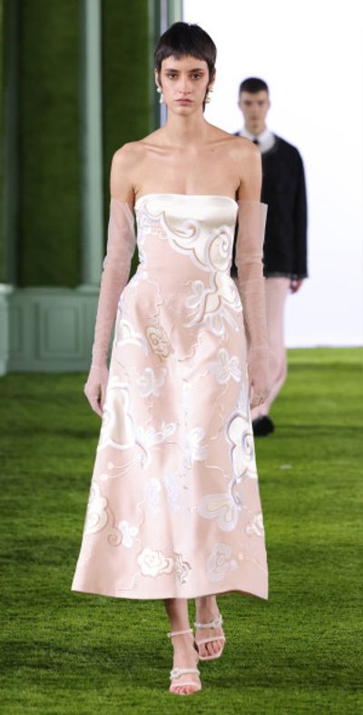 Georges Hobeika Strapless Satin Jacquard Midi Dress Pink