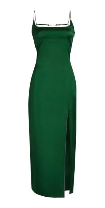 green emerald velvet dress Dark Green Midi Slip Dress Dark Green / US 2