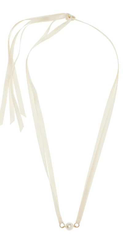 Jennifer Behr Tanya Pearl-Detailed Silk Ribbon Necklace