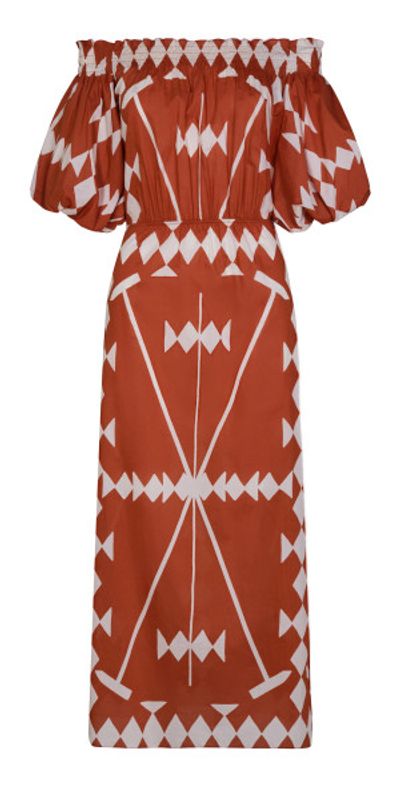 johanna ortiz off the shoulder dresses Johanna Ortiz - - Harbor Hues Off-The-Shoulder Cotton Midi Dress - Multi