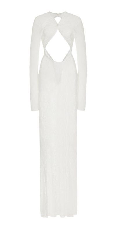 laquan smith cut out dress LaQuan Smith - - Ruched Cutout Lace Maxi Dress - White