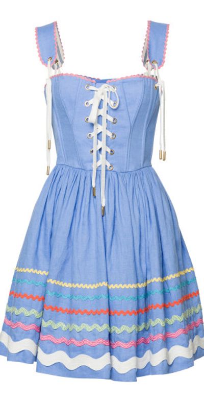 Lena Hoschek - - Giuseppina Cruise Lace-Up Linen Mini Dress - Light Blue - XS Lena Hoschek - - Giuseppina Cruise Lace-Up Linen Mini Dress - Light Blue - XS