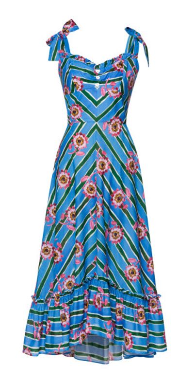 Lena Hoschek Lena Hoschek - Portofino Printed Cotton Midi Dress - Blue - L