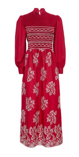 LORETTA CAPONI - + NET SUSTAIN Gioia smocked embroidered striped cotton-poplin  maxi dress