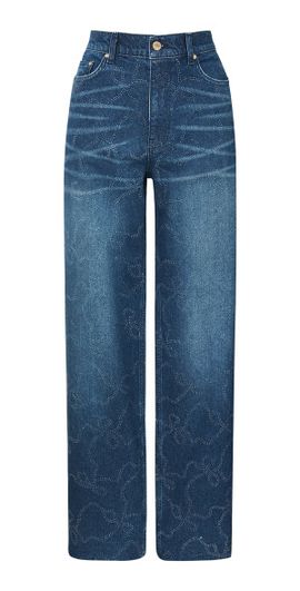 LoveShackFancy LoveShackFancy - Dessa Crystal Bow Jeans - Dark Wash - 28