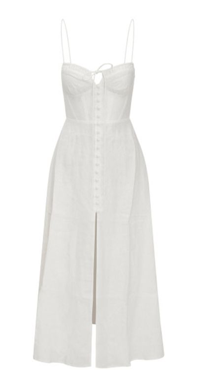 LoveShackFancy - - Linella Sweetheart Linen Midi Dress - Off-White - US 0 -  Only At Moda Operandi