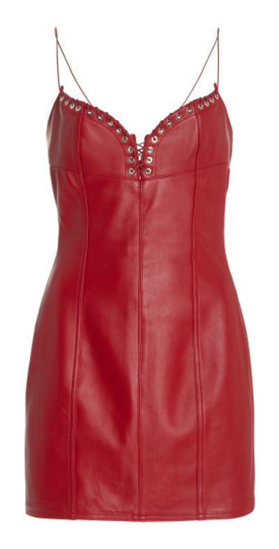 strapless open back dress Fulvia Slip Mini Dress with Ruffles in Deep Red , Scoop Neckline main image 1