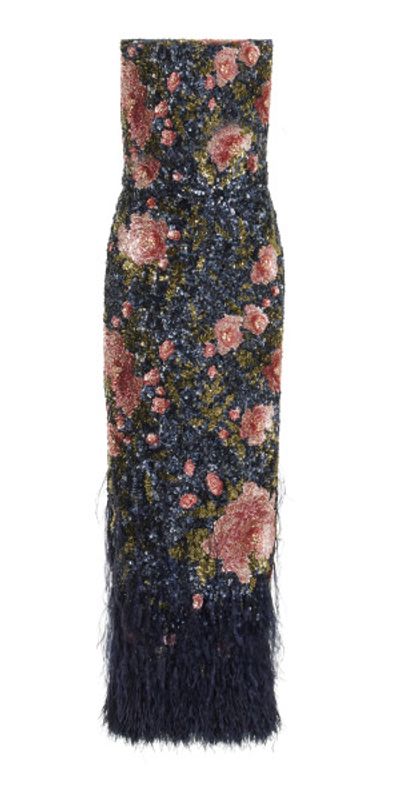 Marchesa - - Feather-Trimmed Embroidered Maxi Dress - Multi - US 4 - Moda  Operandi
